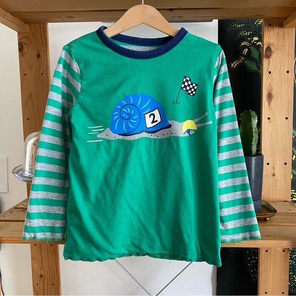 Mini Boden Green Snail Race Stripe Reversible Long Sleeve Shirt - Picture 2 of 15